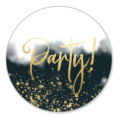Blauwe waterverf met gouden spikkels en Party!